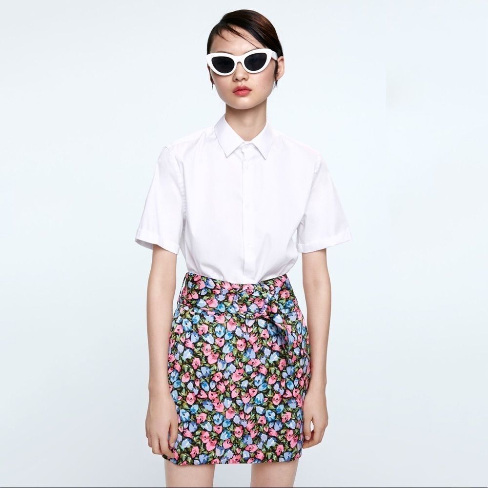 Zara Limited Edition Floral Skirt & Matching Fabric-Covered Wide Belt NWT SZ M